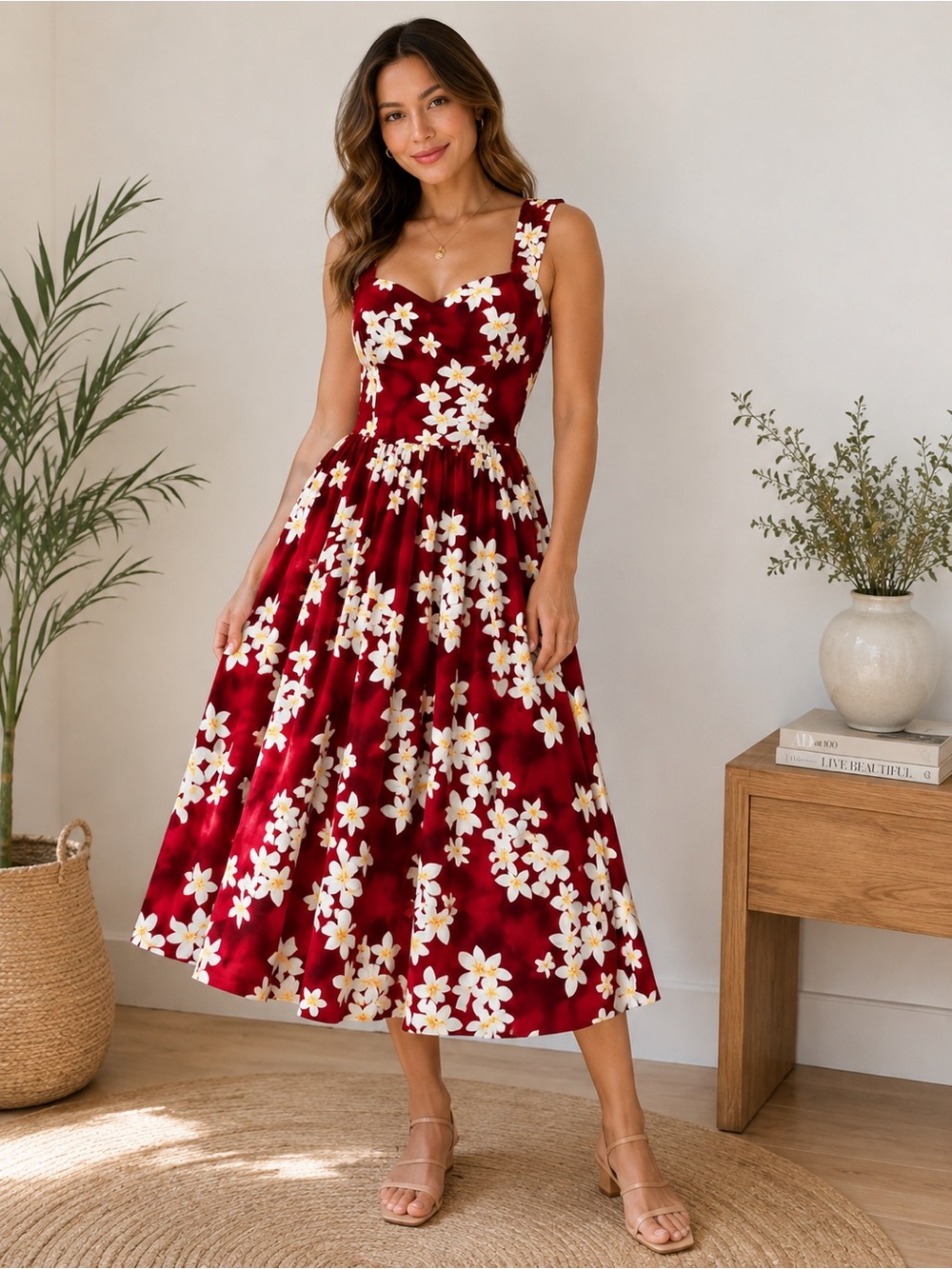 Vintage Royal Hawaiian Creations Midi Floral Sundress Red Size Medium